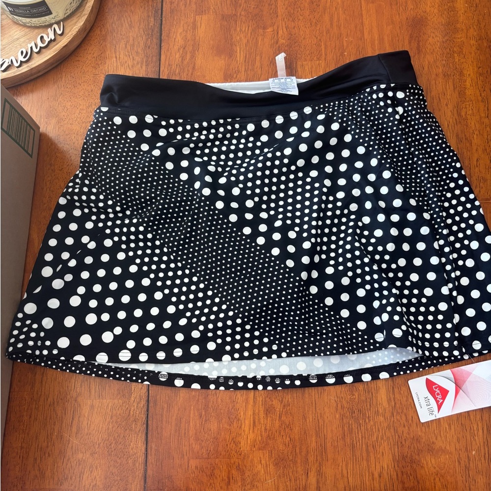 Lands' End Black and White Dot Swim Skirt